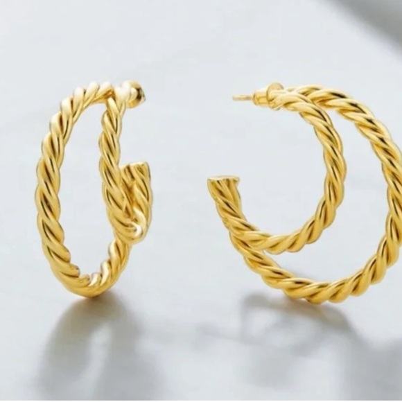 Curateur Rachel Zoe Rendor Yellow Gold Double Hoop - Picture 3 of 4